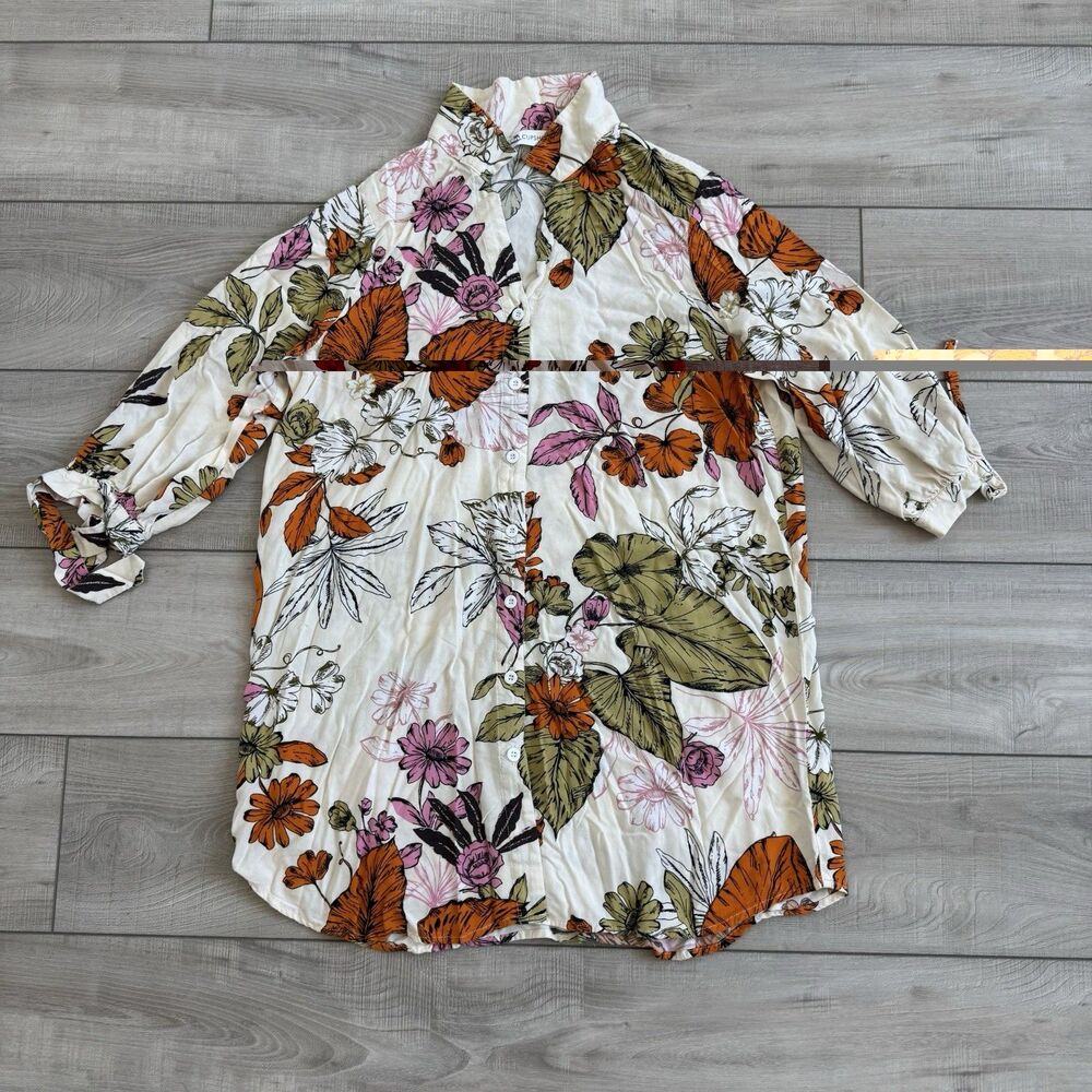 CUPSHE Women's Floral Print Button-Down Shirt Dress, 3/4 Sleeves, Size‎ S